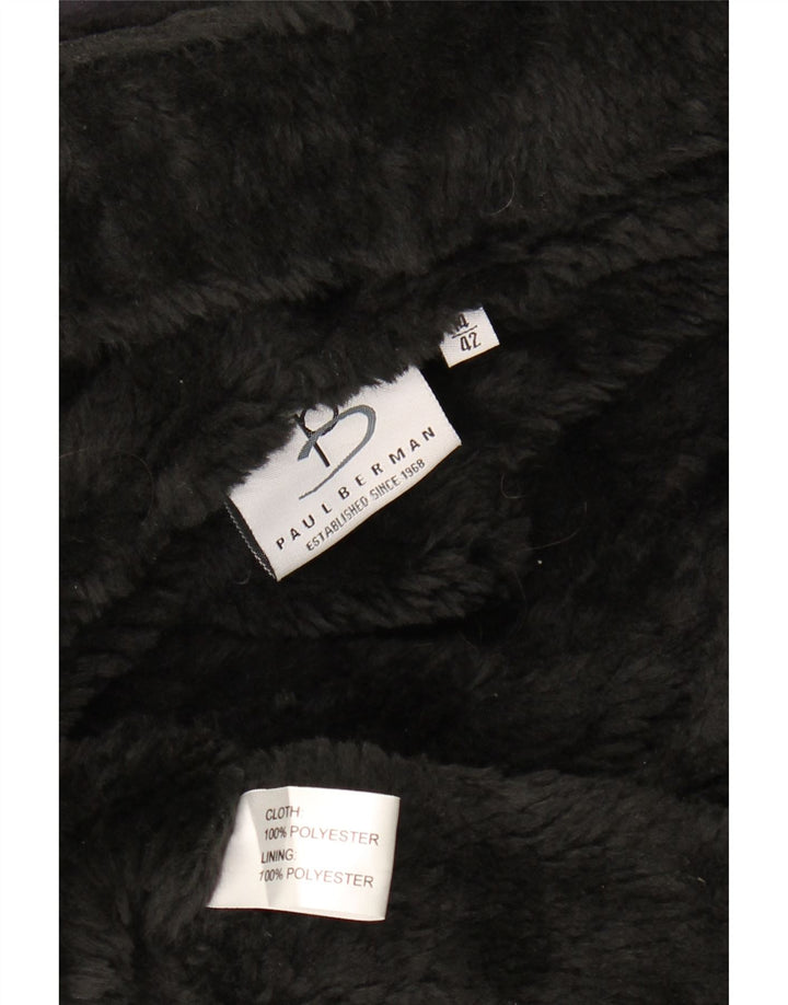 PAUL BERMAN Womens Hooded Sherpa Overcoat UK 14 Medium Navy Blue Polyester