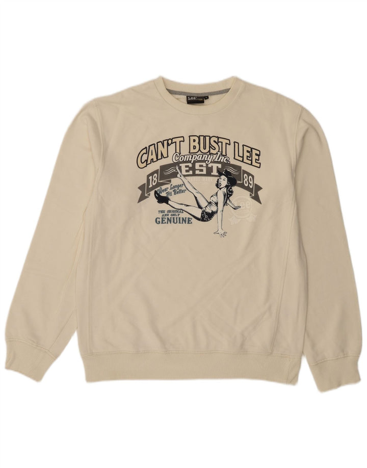 Lee Dame Grafisk Sweatshirt Jumper UK 16 Stor hvid bomuld