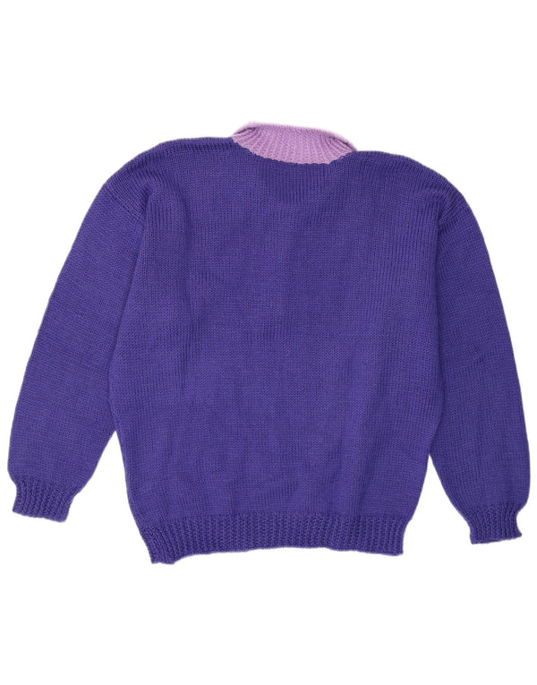 Vintage Dame Polo Neck Jumper Sweater UK 16 Large Purple Colourblock