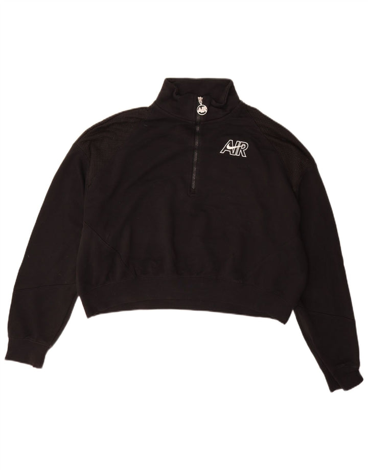 Nike Womens Oversized Crop Zip Neck Sweatshirt Jumper UK 16 Large Black