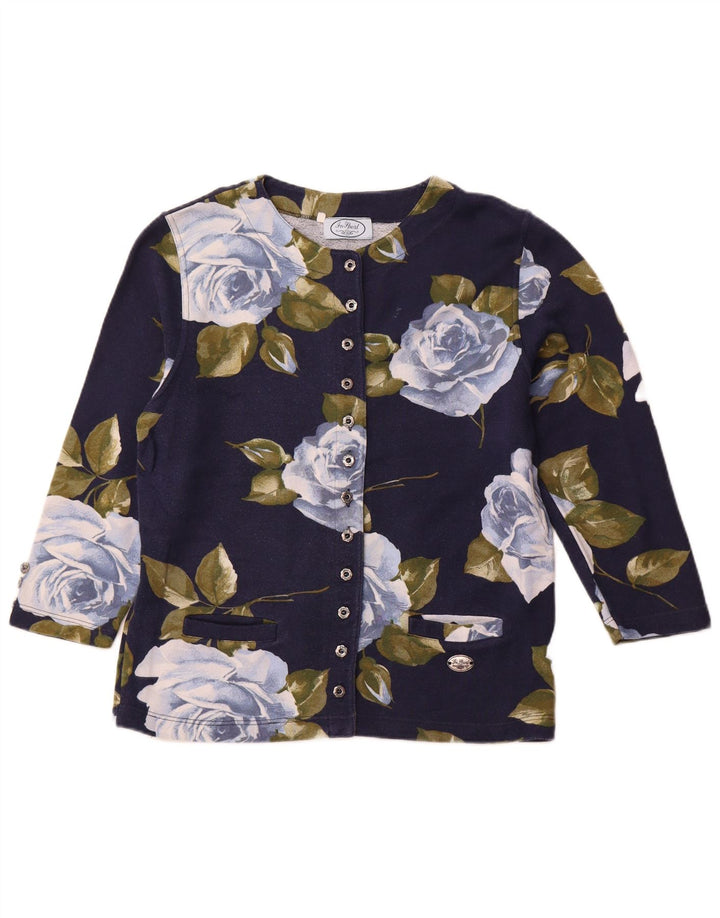 VINTAGE Dame 3/4-ærmet blazerjakke IT 44 Medium Navy Blue Floral