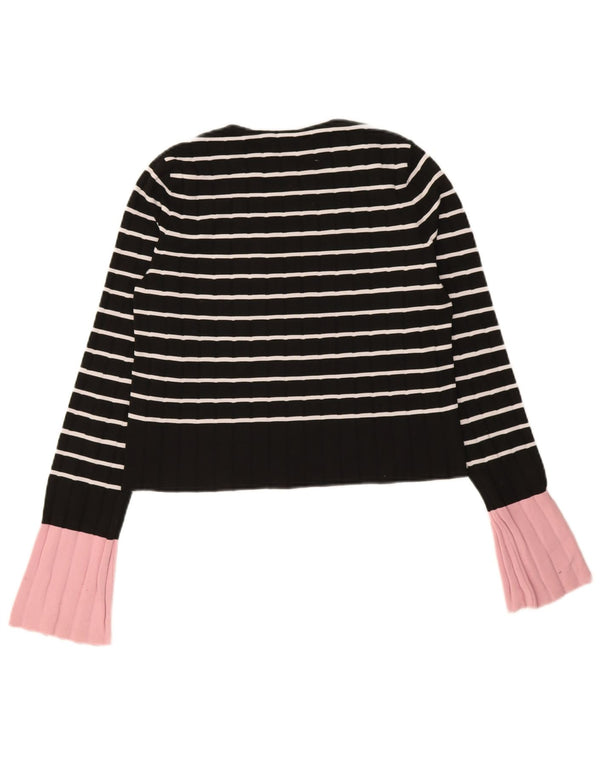 Zara Womens Crop Top Langærmet UK 10 Lille sortstribet polyamid