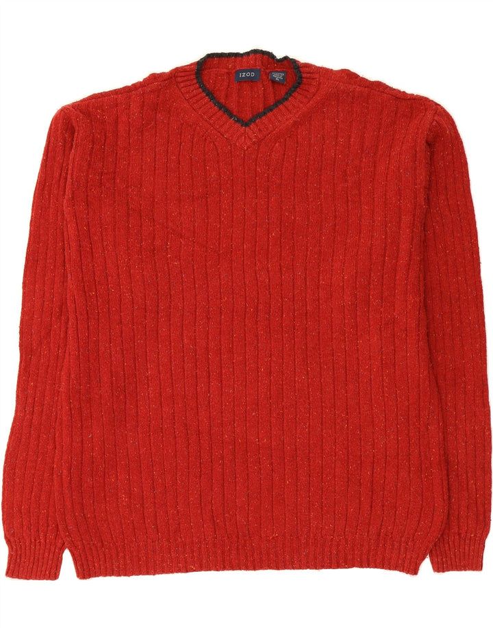 IZOD Mens V-Neck Jumper Sweater XL Red Flecked Cotton Vintage Izod and Second-Hand Izod from Messina Hembry 