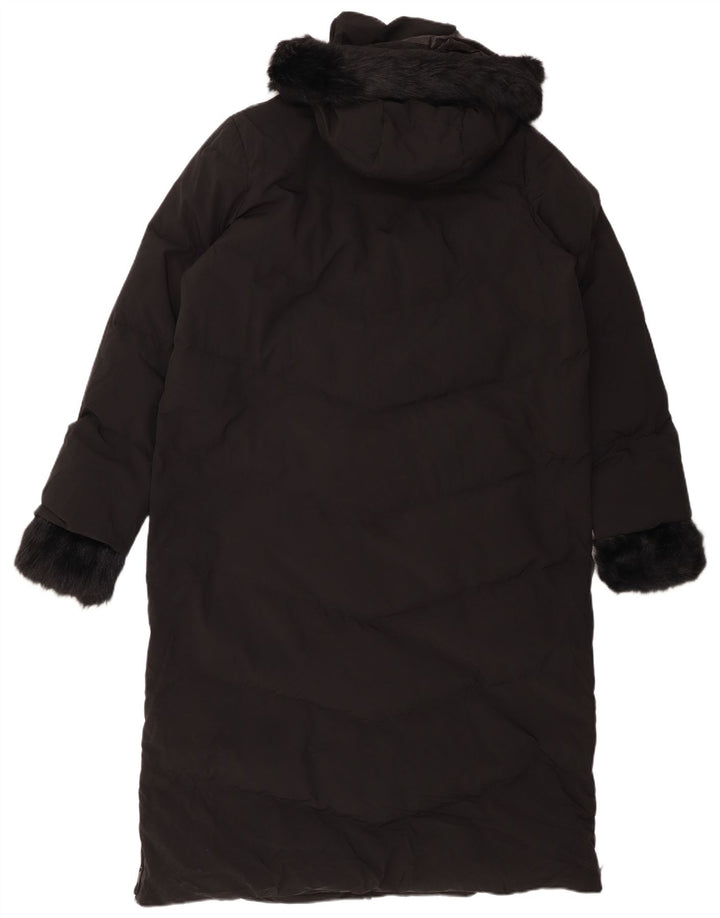 ZARA Polstret frakke med hætte til kvinder UK 16 Stor sort polyester