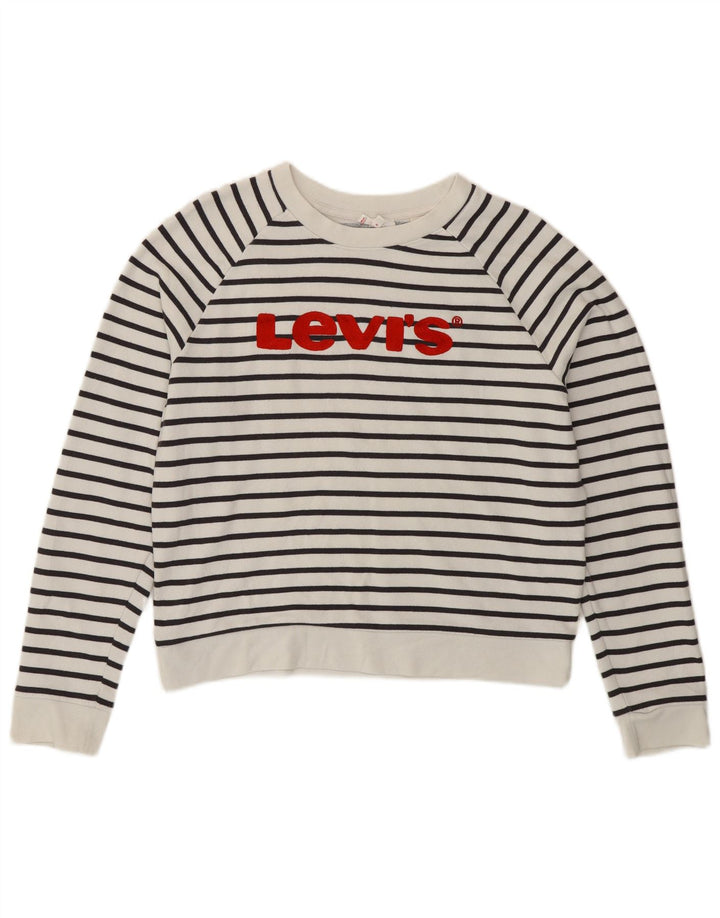 Levi's Dame grafisk sweatshirt Jumper UK 14 Medium Hvid Stribet Nautical