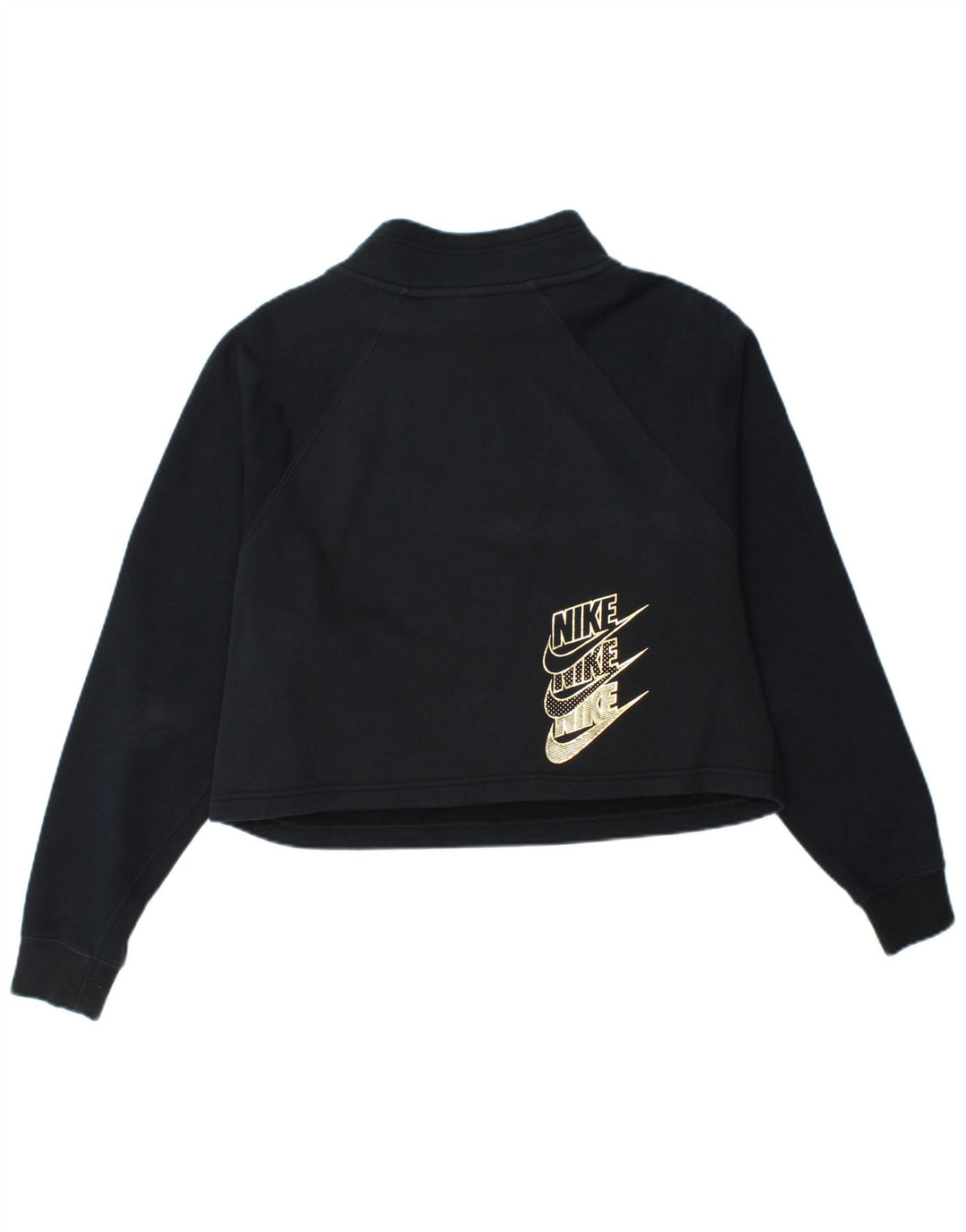 Nike Dame Grafisk Zip Neck Sweatshirt Jumper UK 14 Medium Navy Blue