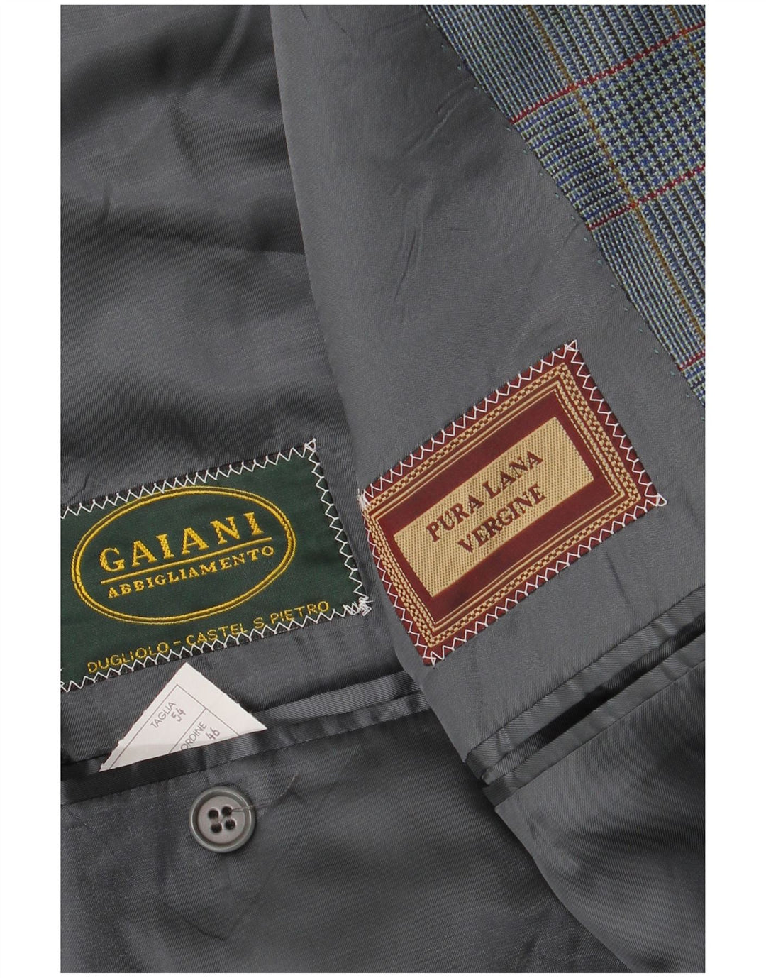 Vintage herre 2-knaps blazerjakke IT 54 2XL Blå Houndstooth Virgin Wool