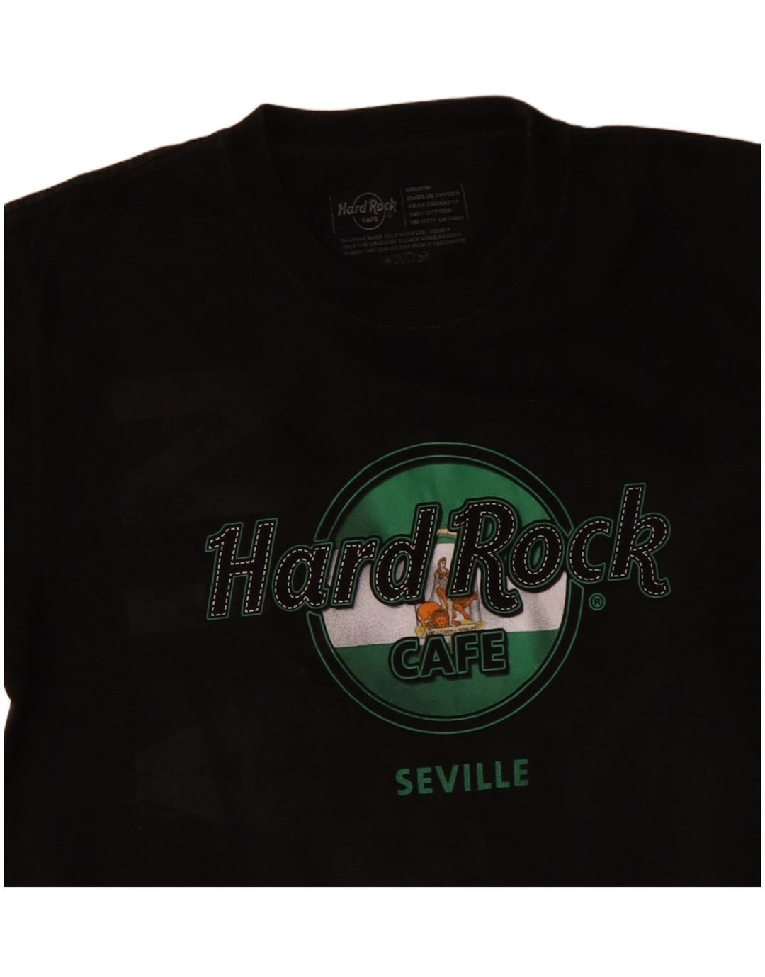 Hard Rock Cafe Herre Sevilla Grafisk T-Shirt Top Medium Sort Bomuld