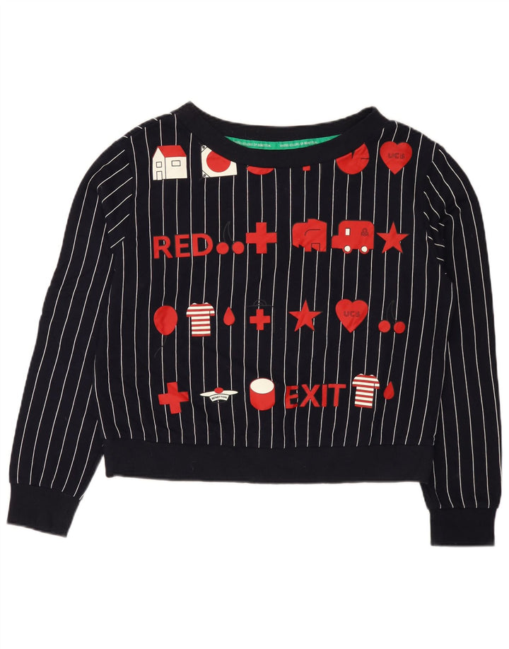 Benetton Dame Grafisk Sweatshirt Jumper UK 14 Mellem marineblå stribet