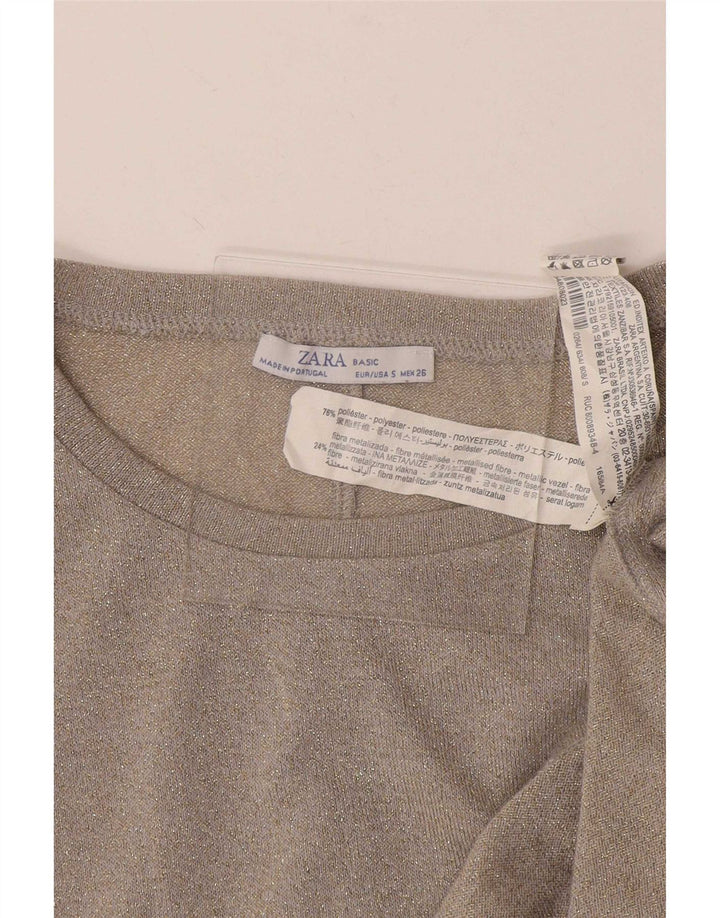 Zara Dame Oversized Bluse Top UK 10 Small Grå Flecked Polyester