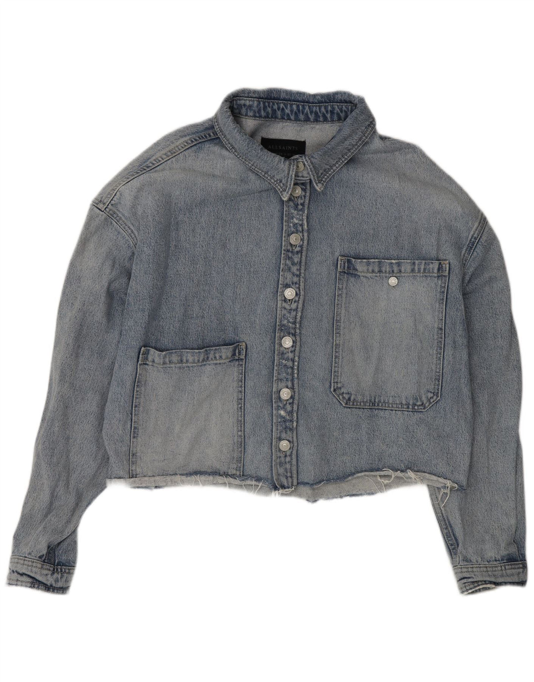 All Saints Dame Oversized Denim Jacket UK 10 Small Blue Cotton
