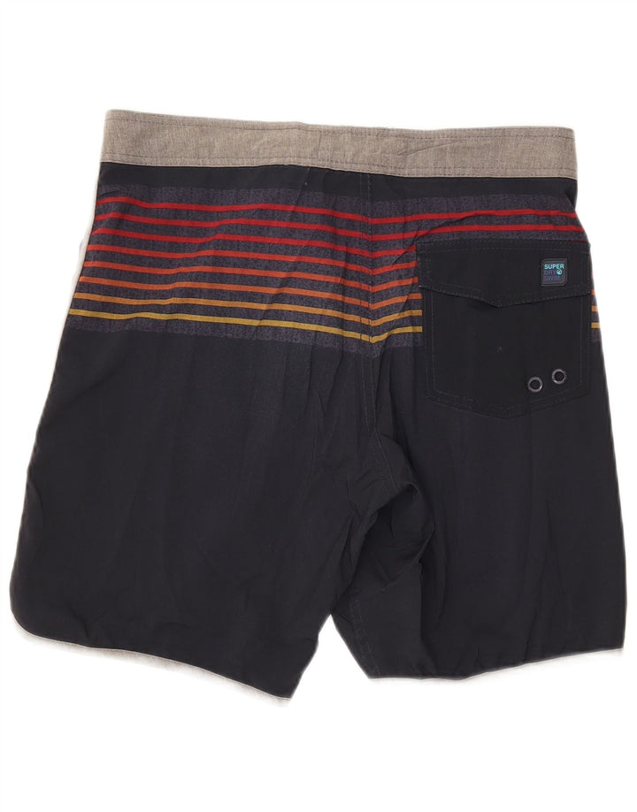 SUPERDRY Mens Graphic Swimming Shorts Medium Navy Blue Striped Polyester