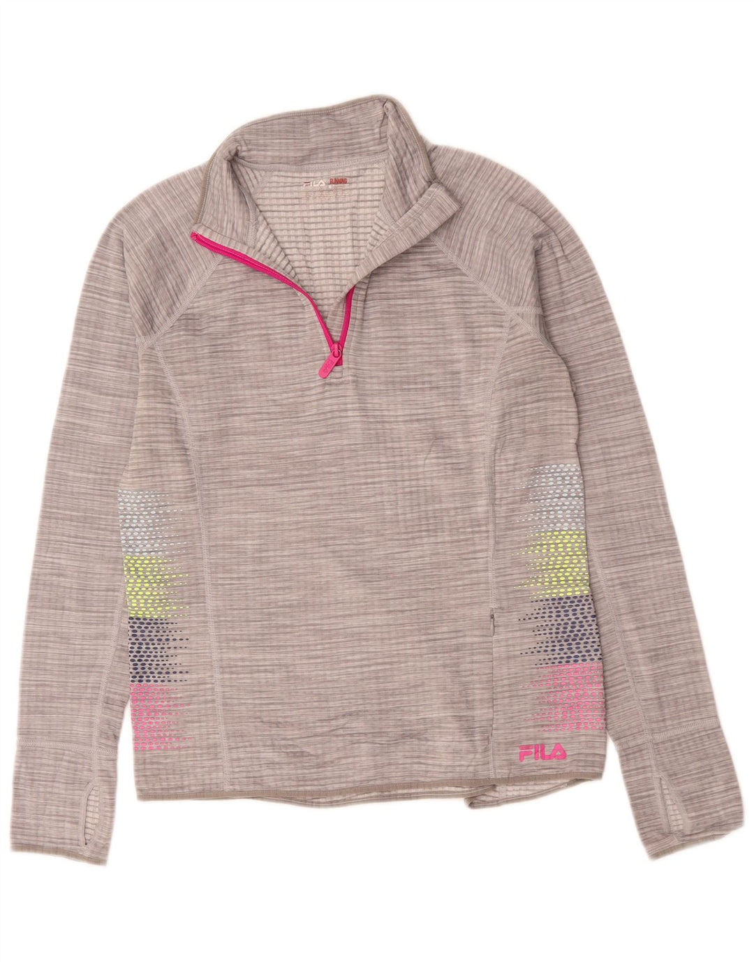 Fila Womens Zip Neck Pullover Træningsdragt Top UK 14 Medium Grey Flecked