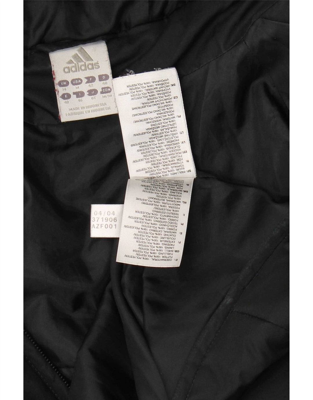 Adidas Dame Hætte Polstret Frakke UK 14 Medium Sort Polyester