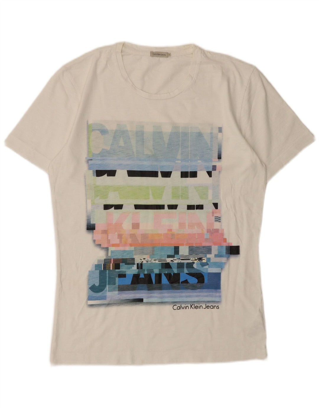 CALVIN KLEIN JEANS Herre grafisk T-shirt Top Medium Hvid Bomuld
