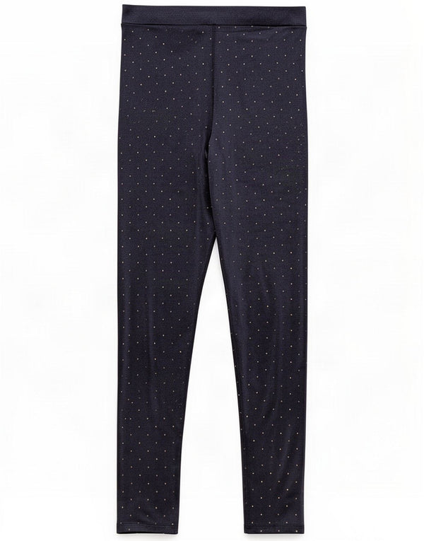 Marks & Spencer Girls Velvet Leggings 13-14 år Navy Blue Spotted