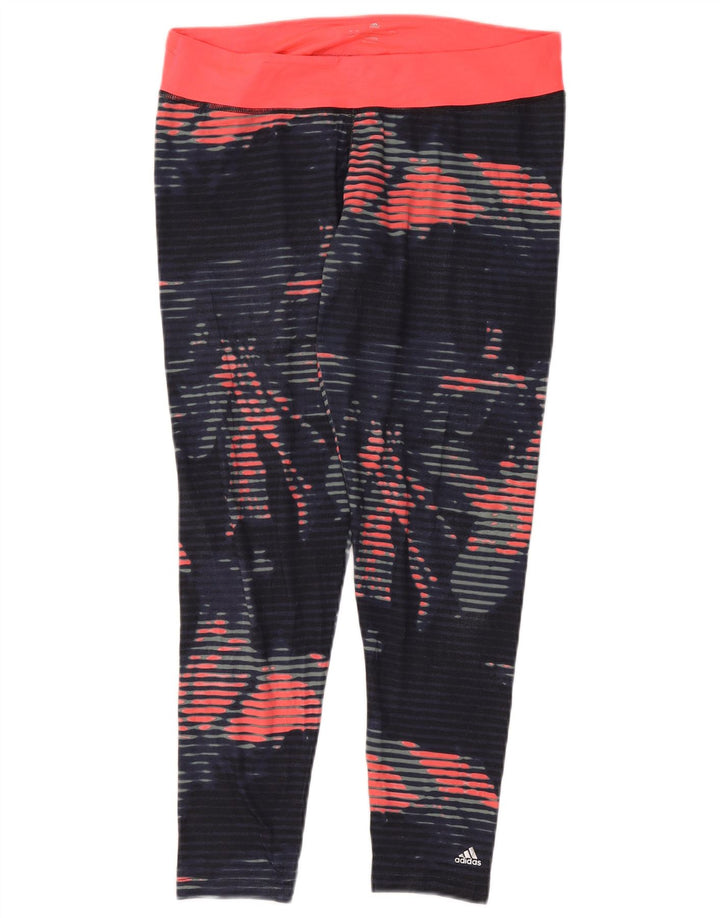 ADIDAS Womens Climalite Leggings UK 16/18 Large Navy Blue Floral