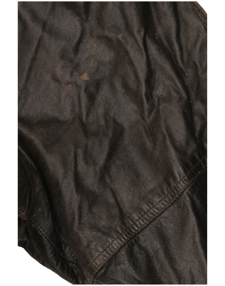 VINTAGE dobbeltradet læderfrakke til kvinder EU 38 medium brunt læder