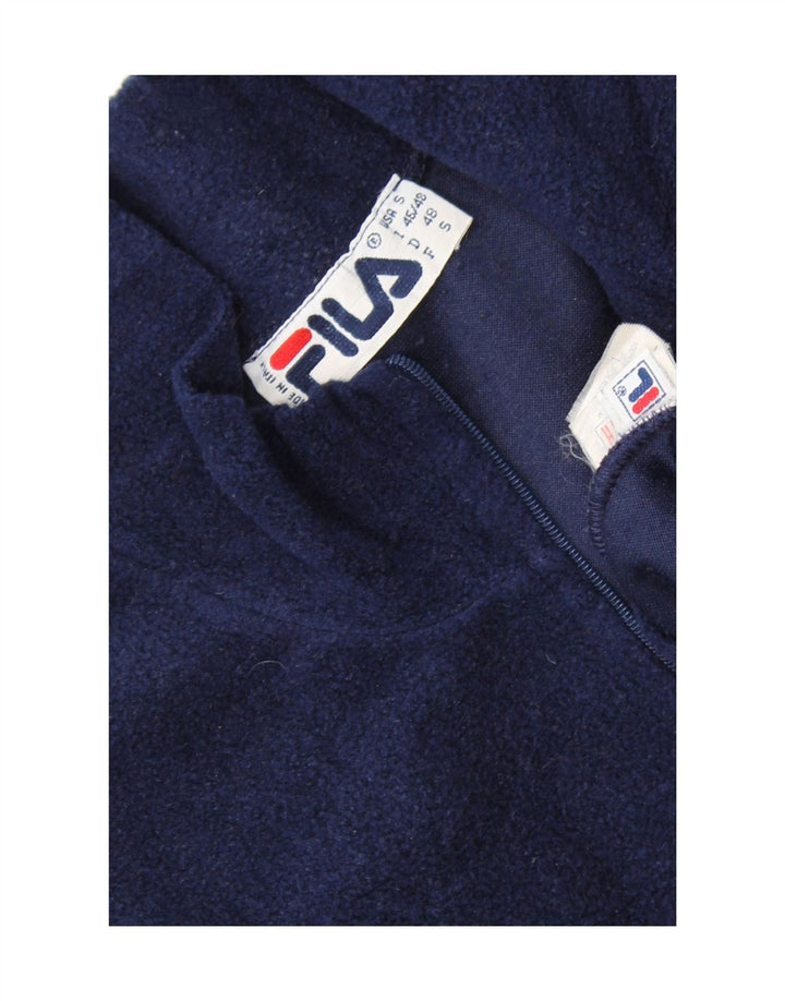 FILA Mens Zip Neck Fleece Jumper IT 46/48 Small Navy Blue Polyester Vintage Fila and Second-Hand Fila from Messina Hembry 