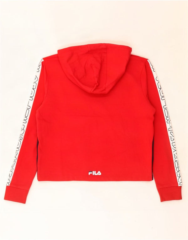 Fila Womens Crop Graphic Hoodie Jumper UK 12 Medium Red Colourblock Bomuld