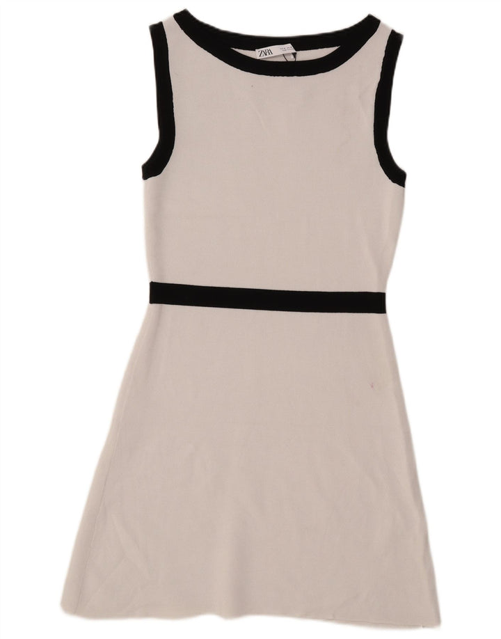 Zara Dame Ærmeløs A-Line Kjole UK 14 Medium White Viscose