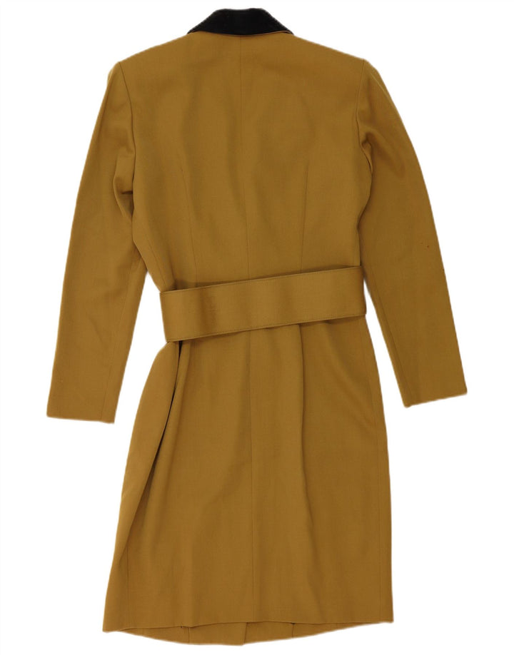 Vintage dobbeltradet frakke til kvinder IT 44 Medium Khaki Colourblock Uld