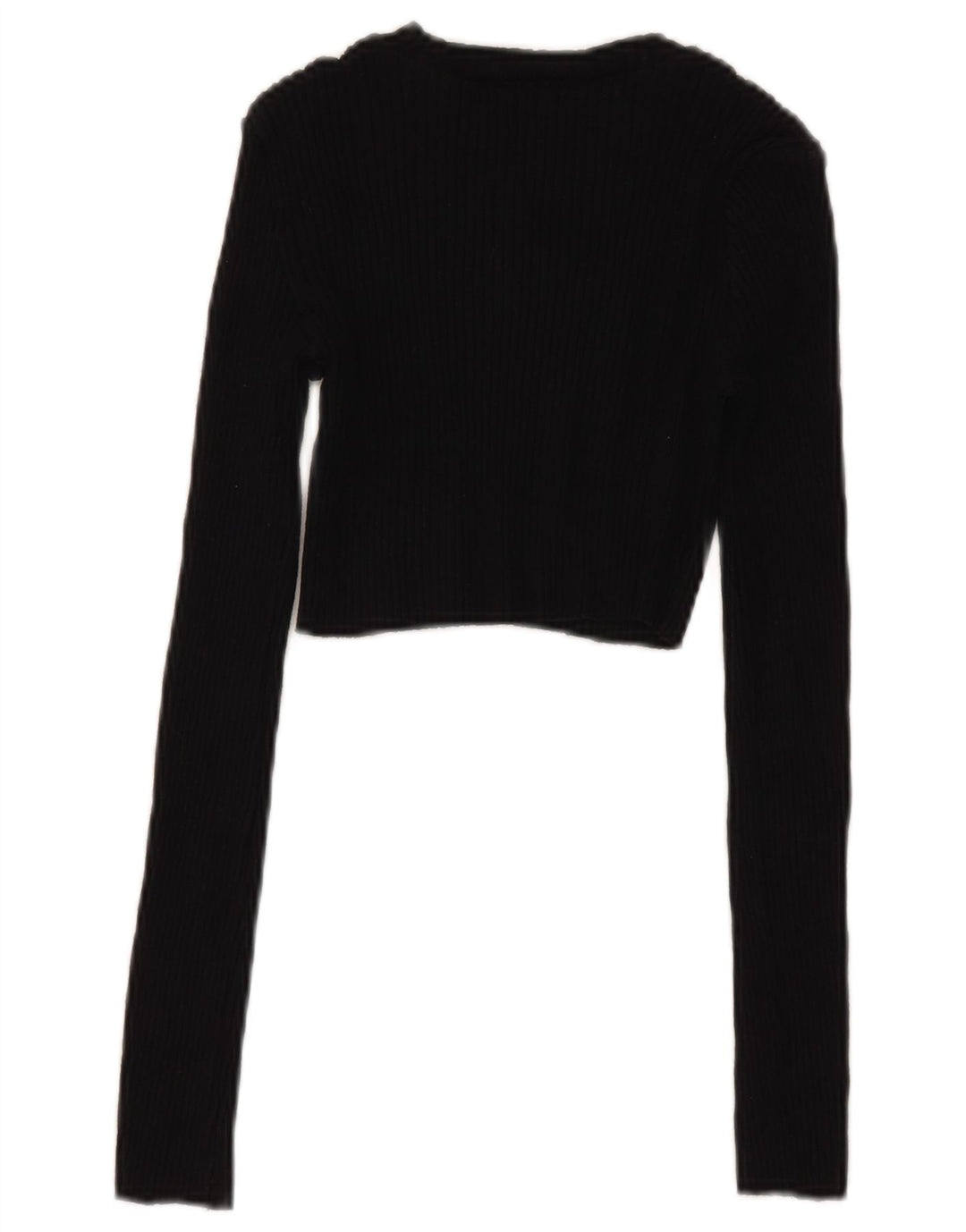 Zara Womens Crop Top Langærmet UK 8 Small Black Bomuld