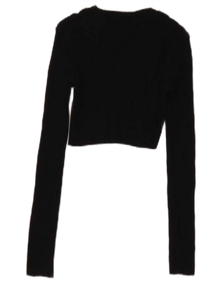 Zara Womens Crop Top Langærmet UK 8 Small Black Bomuld