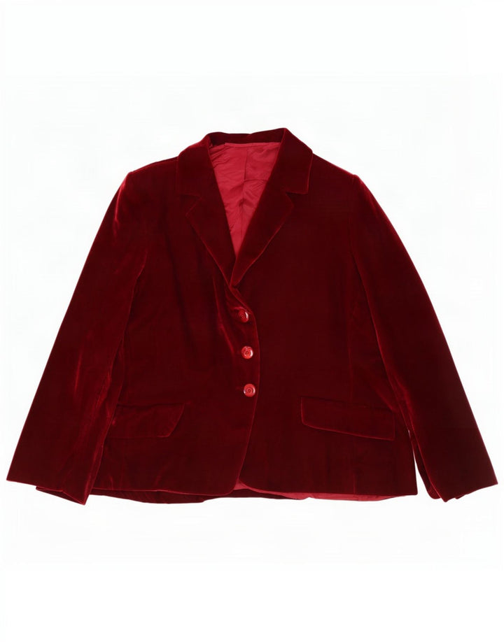 Vintage Dame 3 Button Velvet Blazer Jacket UK 12 Medium Burgundy