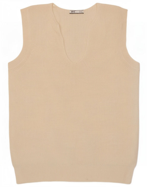 Zara Dame Vest Tank Top UK 14 Medium Off White Bomuld