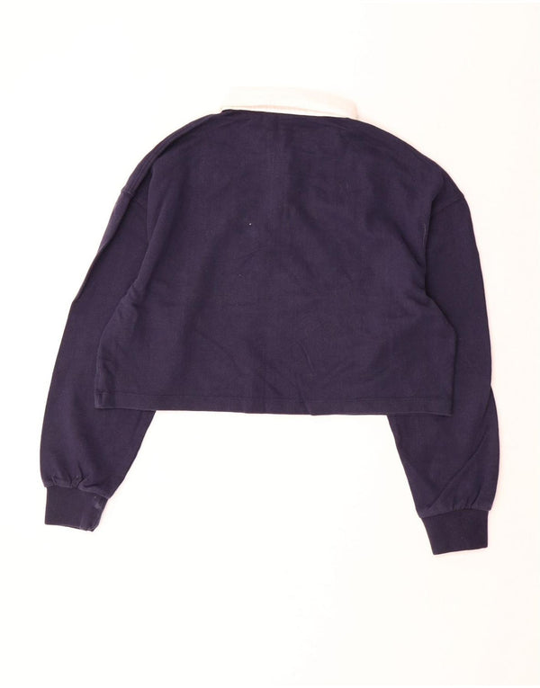 SUPERDRY Womens Oversized Crop Rugby Polo Shirt UK 12 Medium Navy Blue