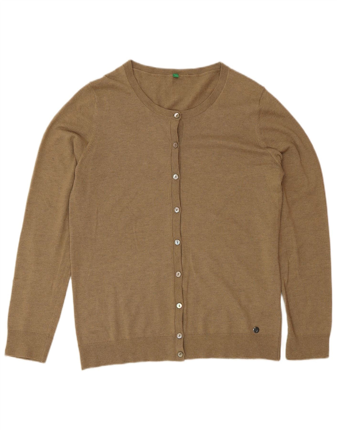 Benetton Dame Cardigan Sweater UK 12 Medium Brun Polyamid