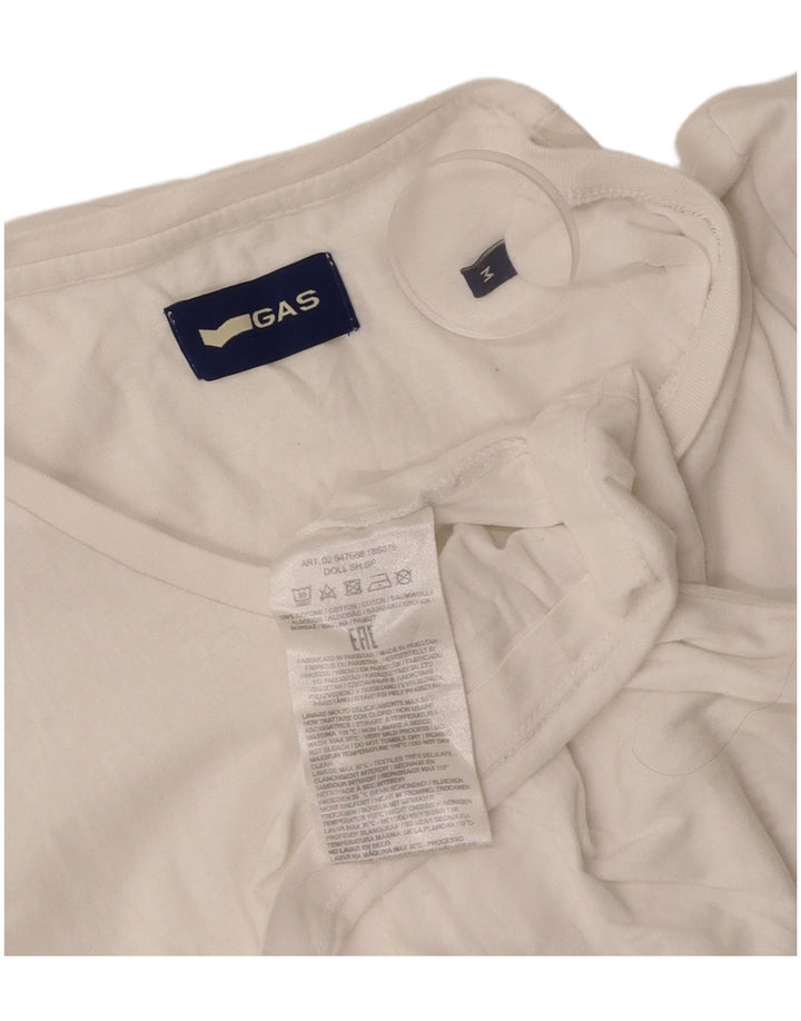 GAS Dame T-Shirt Top UK 12 Medium Hvid Bomuld