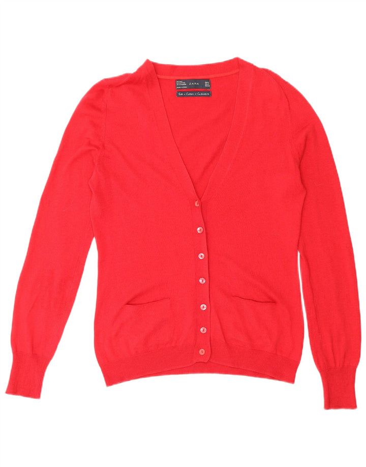 Zara Dame Cardigan Sweater UK 10 Lille Rød Silke