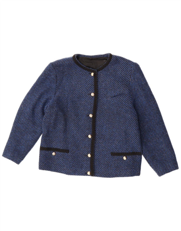 VINTAGE Dame 6 Button Blazer Jacket UK 14 Medium Blue Pinstripe
