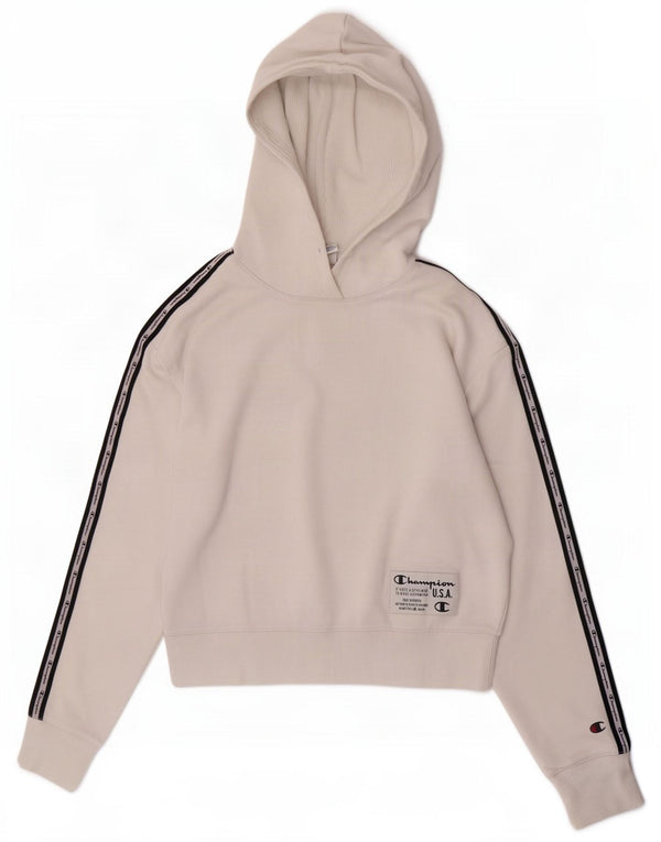 Champion Womens Graphic Hoodie Jumper UK 14 Medium White Colourblock