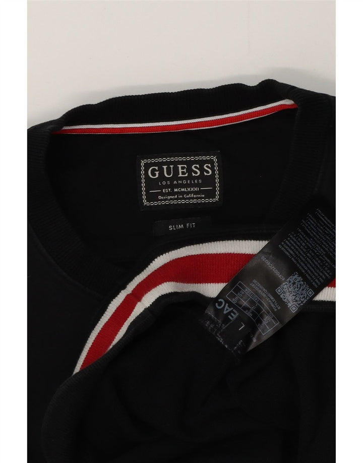 GUESS Herre Slim Fit Sweatshirt Jumper UK 40 Medium Sort Colourblock
