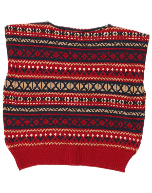 Vintage Dame Vest Tank Top UK 12 Medium Red Fair Isle Wool