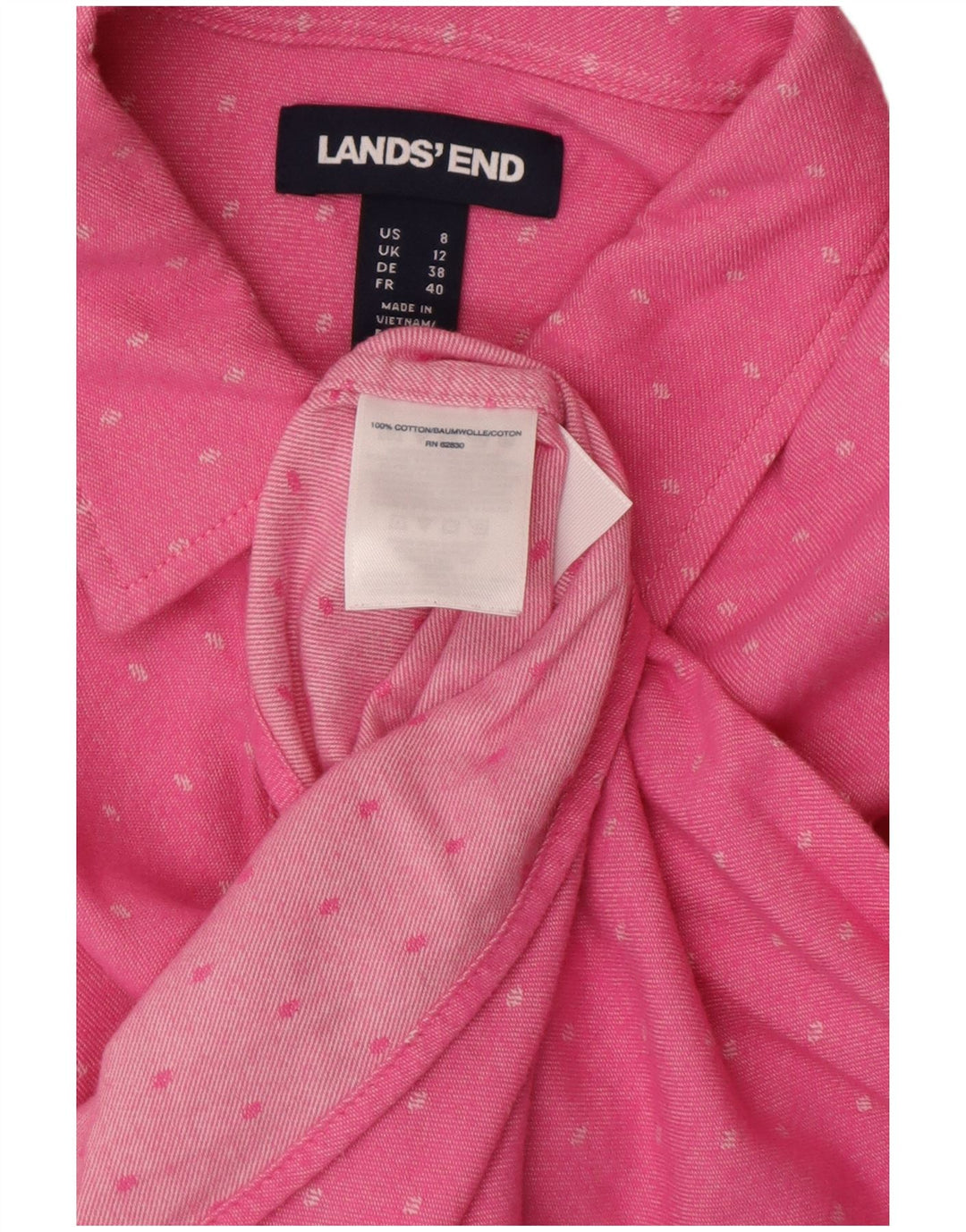 LANDS END Dameskjorte UK 12 Medium Pink Plettet Bomuld