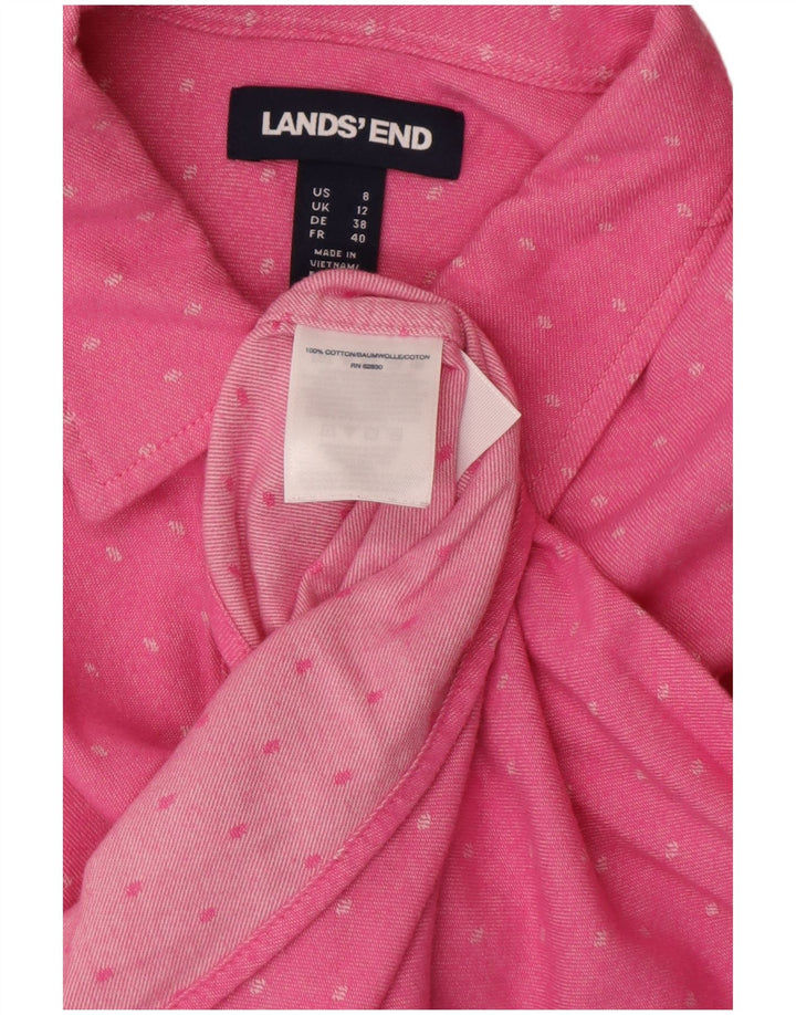 LANDS END Dameskjorte UK 12 Medium Pink Plettet Bomuld