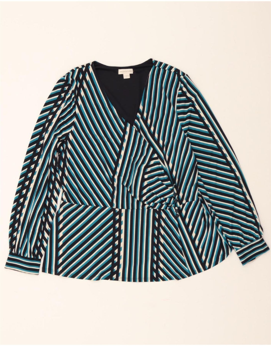 MONSOON Womens Shirt Blouse UK 20 2XL Blue Striped Polyester Vintage Monsoon and Second-Hand Monsoon from Messina Hembry 