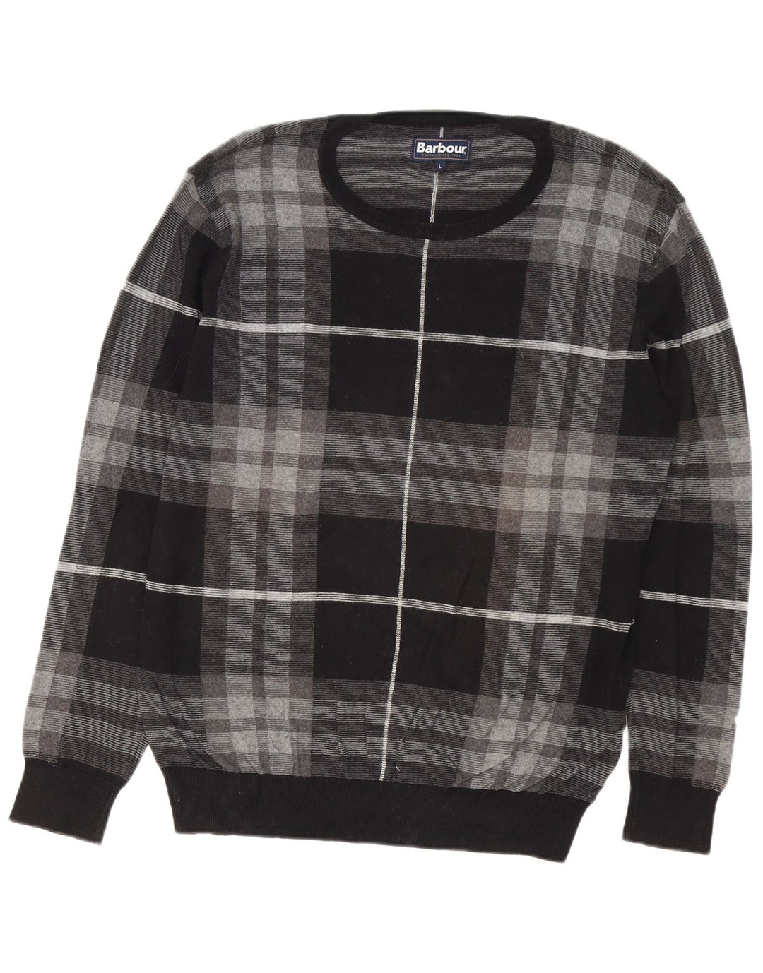 Barbour Herre Boat Neck Jumper Sweater stor grå ternet bomuld