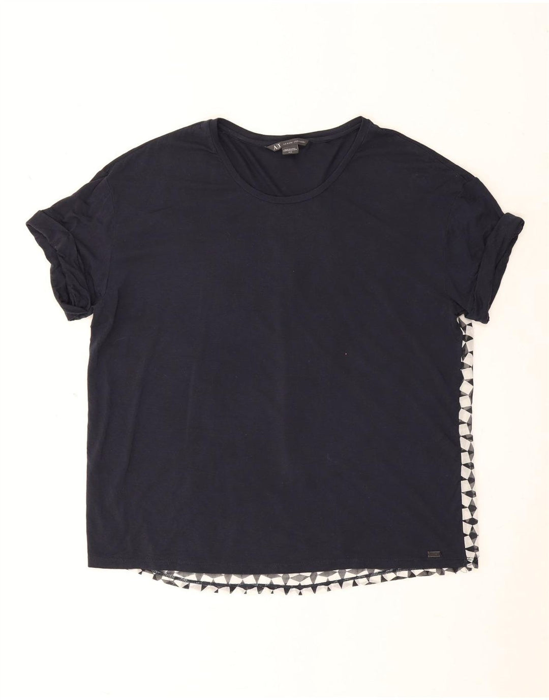 Armani Exchange Kvindes T-shirt Top UK 14 Medium Navy Blå Geometrisk