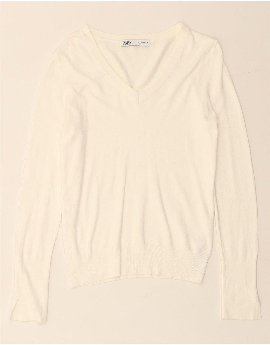 ZARA Dame V-hals sweater UK 10 Small White Viscose
