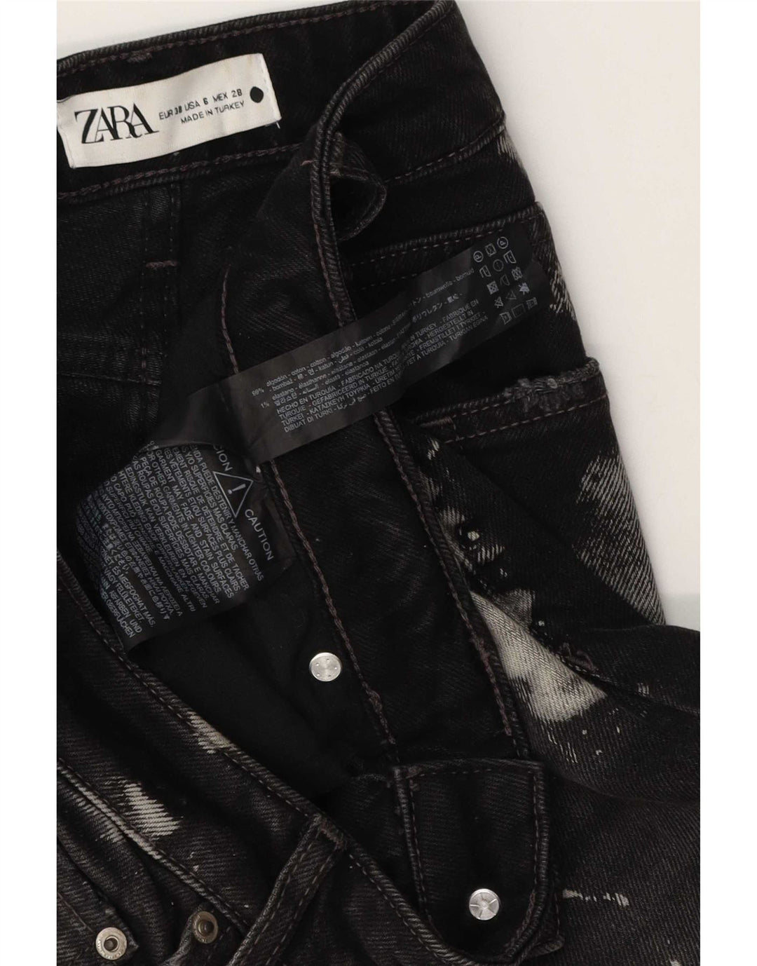Zara Dame Distressed Straight Jeans EU 38 Small W28 L32 Black Flecked