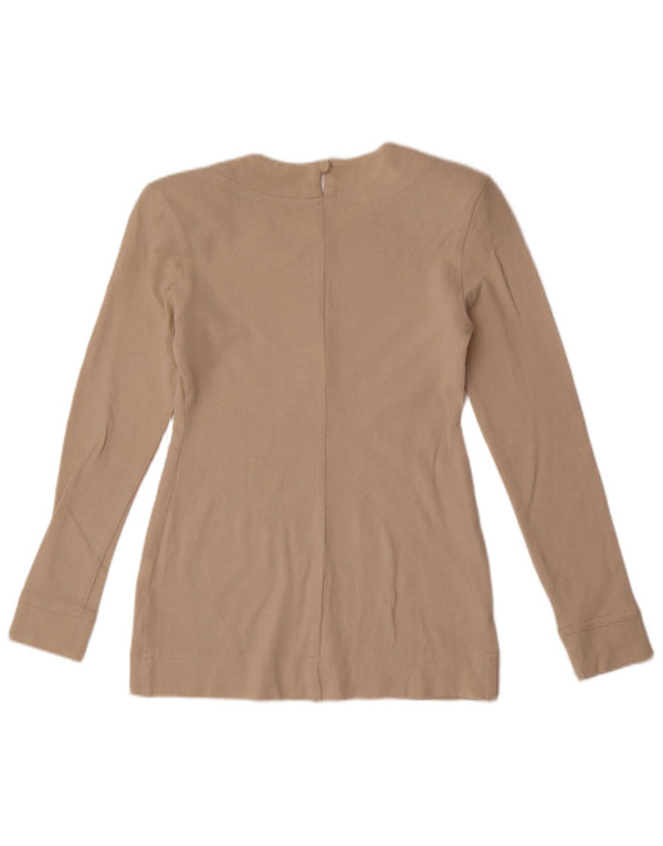 Vintage Womens Regular Top Long Sleeve UK 12 Medium Beige Wool