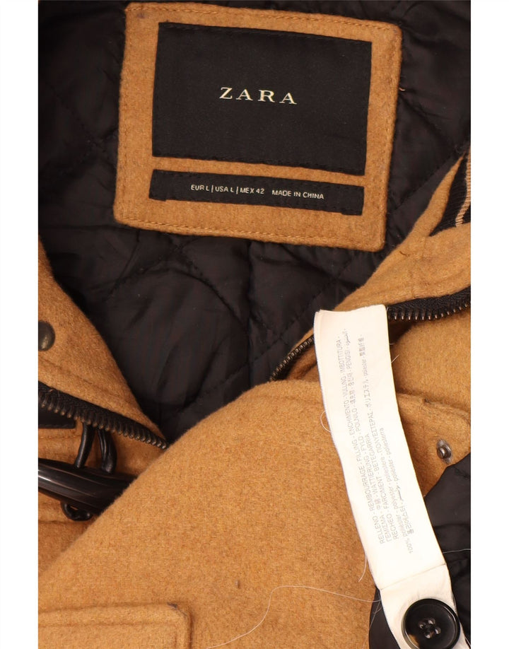Zara Herre Hooded Duffel Coat UK 40 Large Brown Polyester