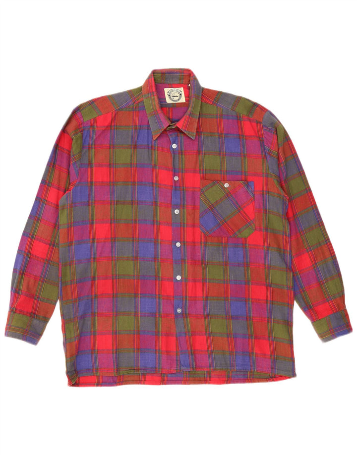 VINTAGE herre flannelskjorte str. 41/42 Stor flerfarvet ternet bomuld