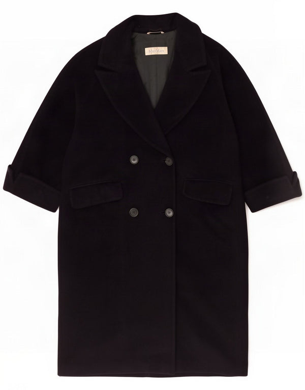 Max Mara Womens Oversized Double Breasted Coat UK 12 Medium Navy Blue Wool