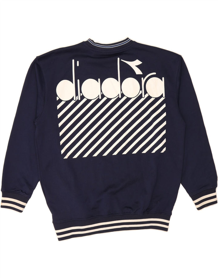 DIADORA Mens Oversized Graphic Sweatshirt Jumper Small Navy Blue Cotton Vintage Diadora and Second-Hand Diadora from Messina Hembry 